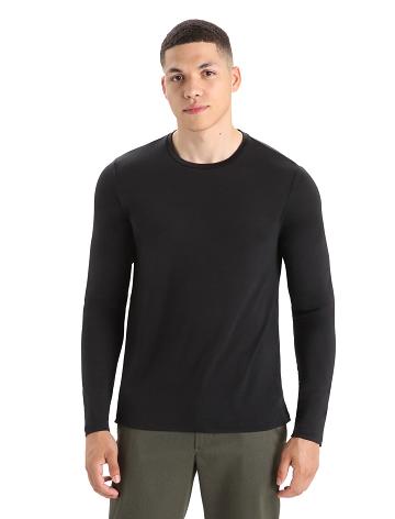 Black Men's Icebreaker Merino Sphere II T-Shirt Long Sleeve | USA 1231UZGT